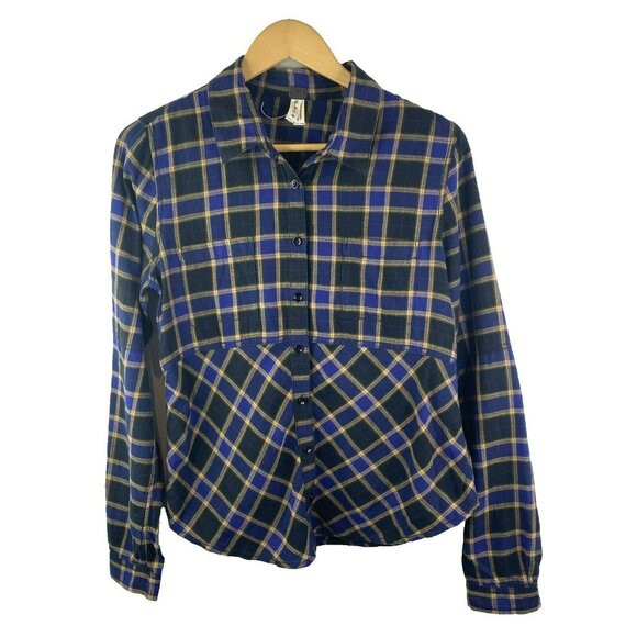We The Free People Shirt Size Small Blue Plaid Check Long Sleeve Button Front - Picture 1 of 3